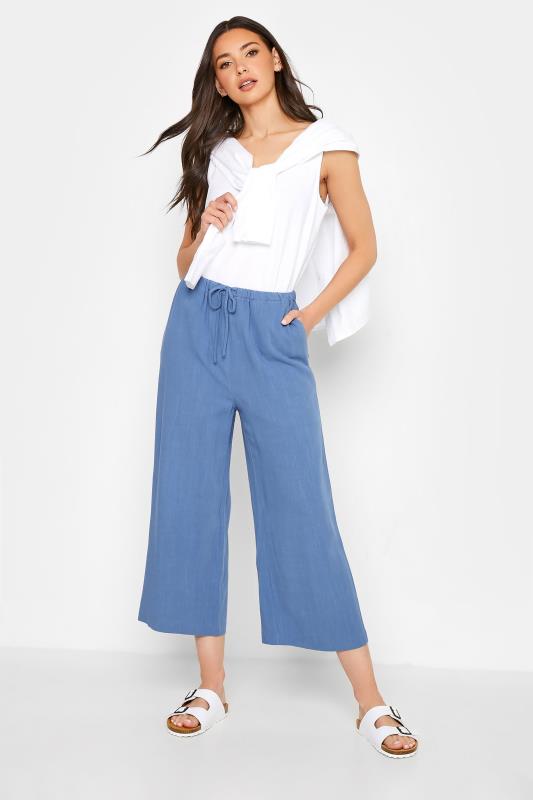 LTS Tall Blue Linen Blend Cropped Trousers 2