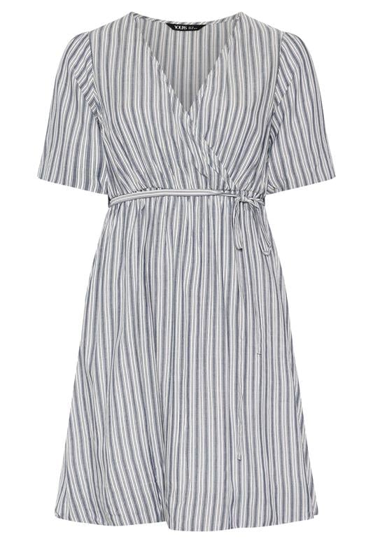 YOURS Plus Size Blue Stripe Puff Ball Wrap Dress | Yours Clothing 5