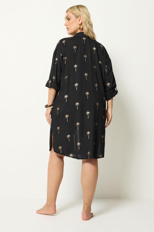 YOURS Plus Size Black & Gold Palm Tree Shirt Dress | Yours Clothing 2