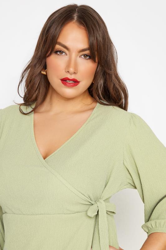LIMITED COLLECTION Curve Sage Green Crinkle Wrap Top_DR.jpg