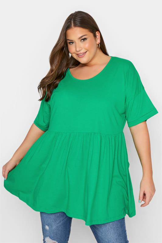Plus Size Bright Green Drop Shoulder Peplum Top | Yours Clothing 1