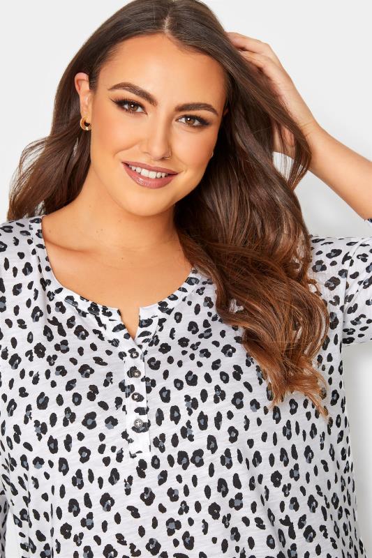 YOURS FOR GOOD Curve White Leopard Print Henley Top 4