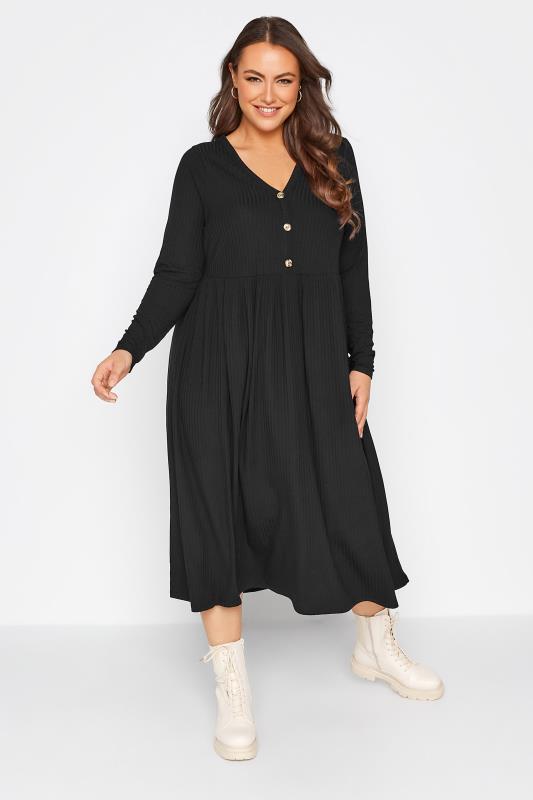 LIMITED COLLECTION Plus Size Black Ribbed Midaxi Dress | Yours Clothing 2