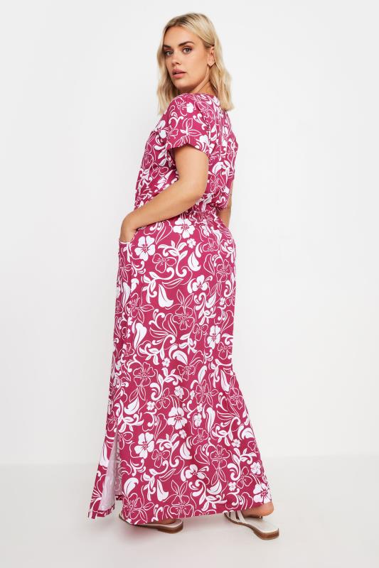 YOURS Plus Size Pink Floral Print Tie Waist Maxi Dress | Yours Clothing 3