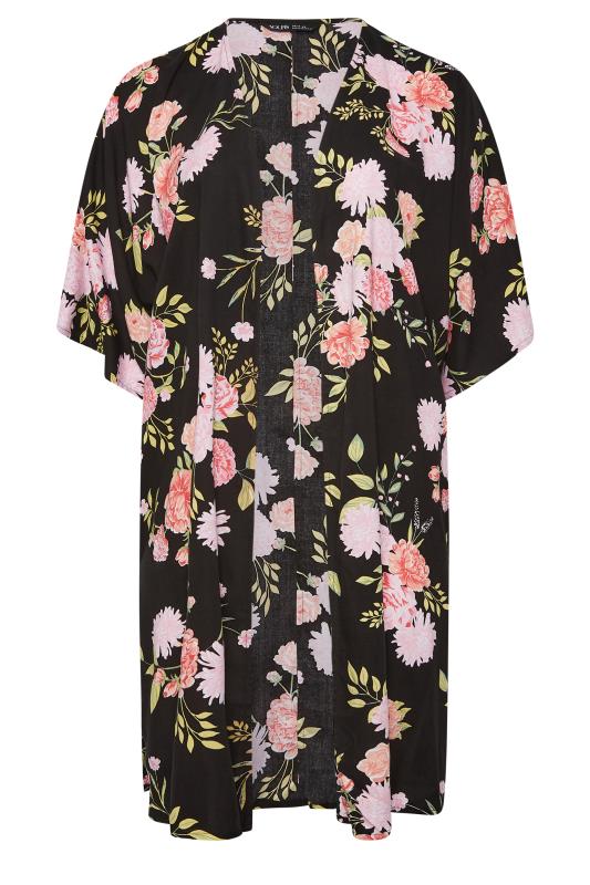 YOURS Plus Size Black Floral Print Longline Kimono | Yours Clothing 5