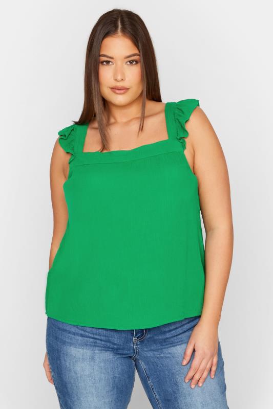  Grande Taille LTS Tall Green Crinkle Frill Top