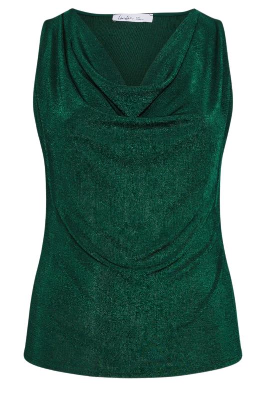 YOURS LONDON Plus Size Green Metallic Cowl Neck Top | Yours Clothing 5
