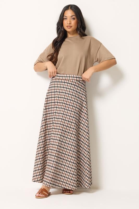  PixieGirl Petite Natural Brown Check Maxi Skirt
