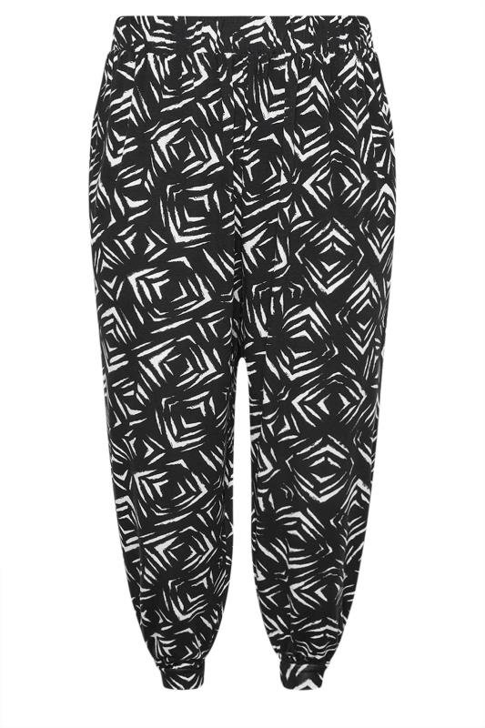 YOURS Plus Size Black Ikat Print Cropped Harem Trousers | Yours Clothing 5