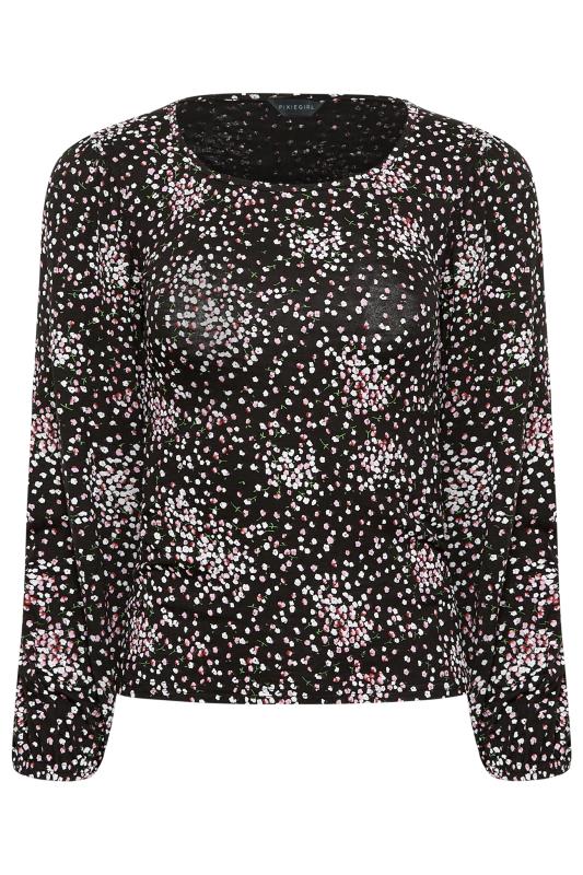 Petite Womens Black & Pink Floral Long Sleeve Top | PixieGirl 6