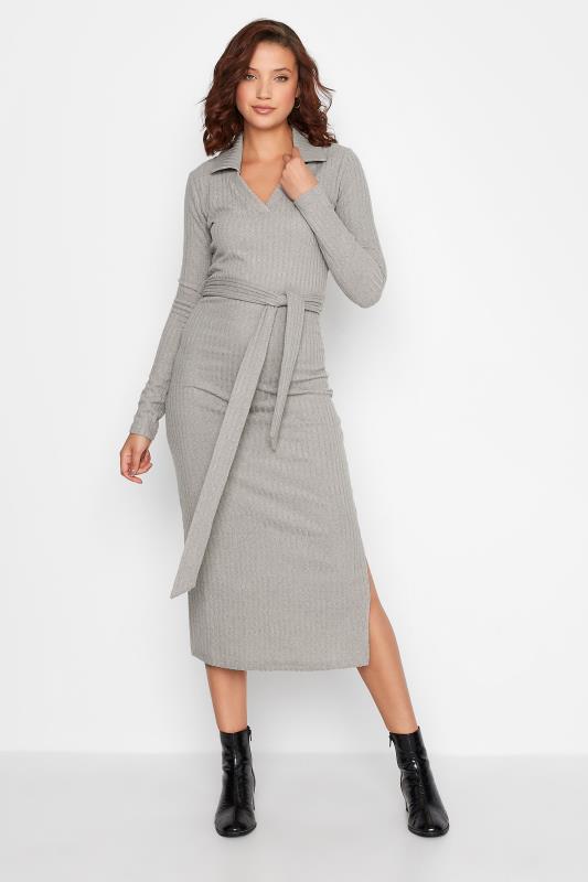 LTS Tall Women's Grey Belted Knitted Dress | Long Tall Sally 1