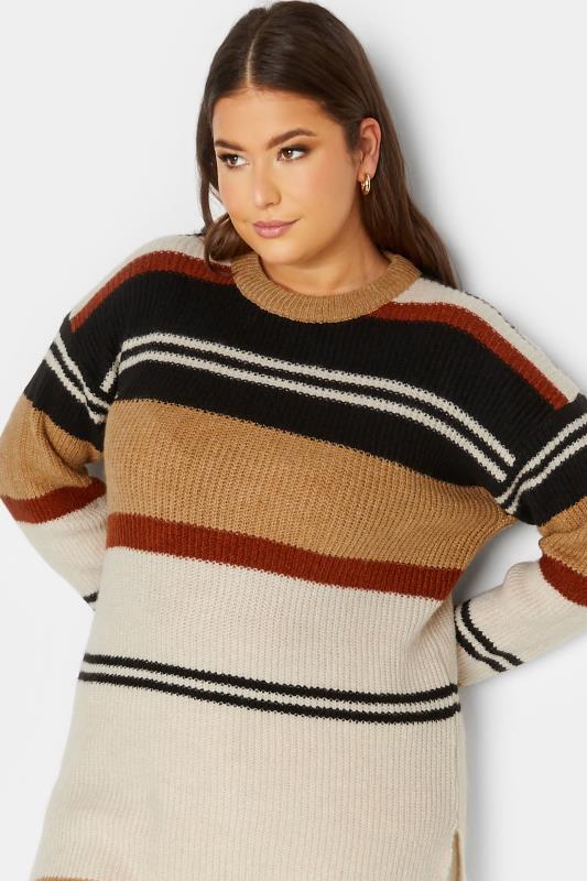 YOURS LUXURY Plus Size Brown Stripe Longline Jumper | Yours Clothing 4