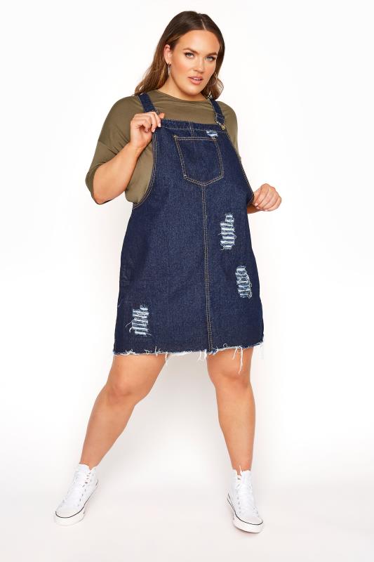 LIMITED COLLECTION Dark Blue Distressed Pinafore Dress_A.jpg