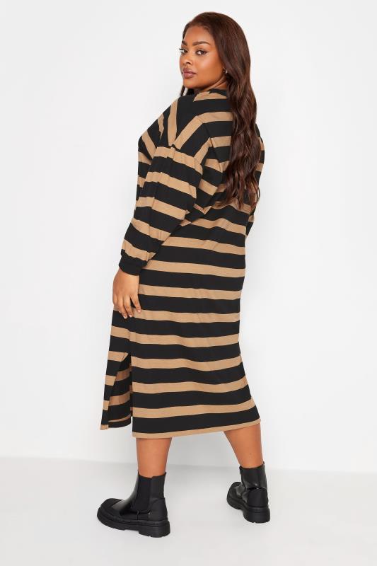 YOURS Plus Size Beige Brown Stripe Print Oversized T-Shirt Dress