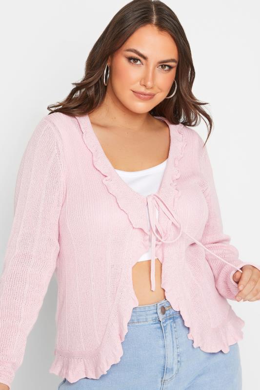 YOURS Plus Size Pink Frill Tie Cardigan | Yours Clothing 4