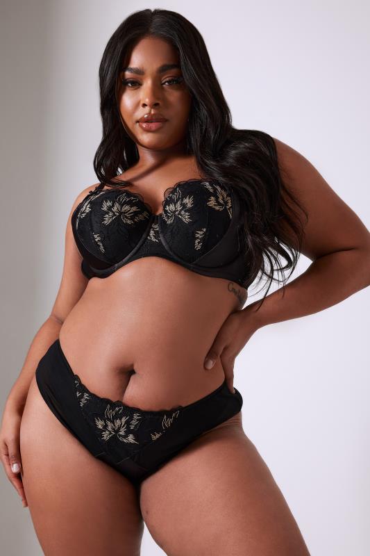  YOURS Curve Black Lace Embroidered Front Briefs