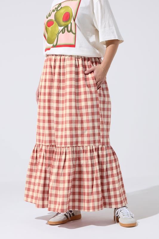 LIMITED COLLECTION Plus Size Red Gingham Maxi Skirt | Yours Clothing 1