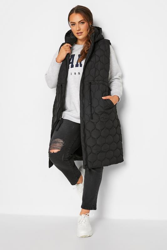 Plus Size Black Quilted Midi Hooded Gilet | Yours Clothing 2
