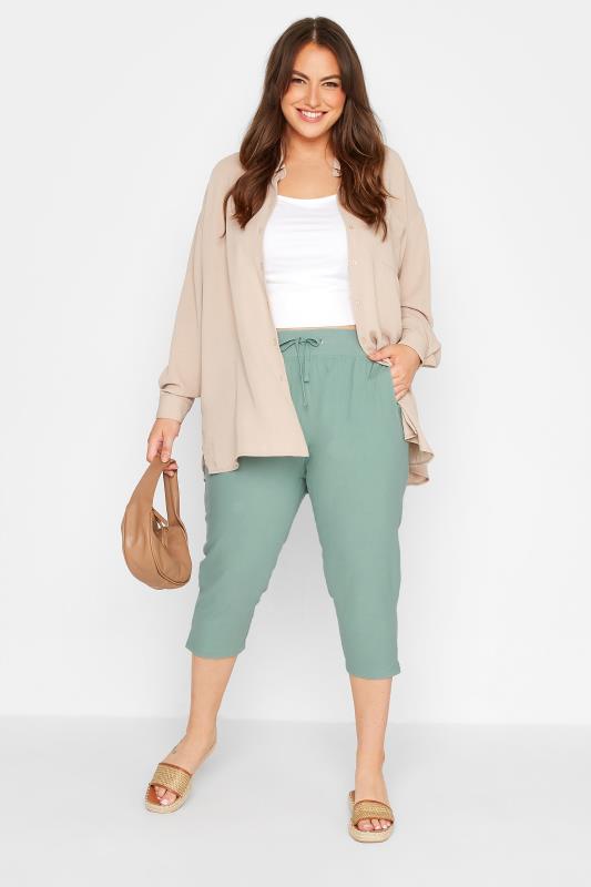 Curve Sage Green Cool Cotton Cropped Trousers_B.jpg