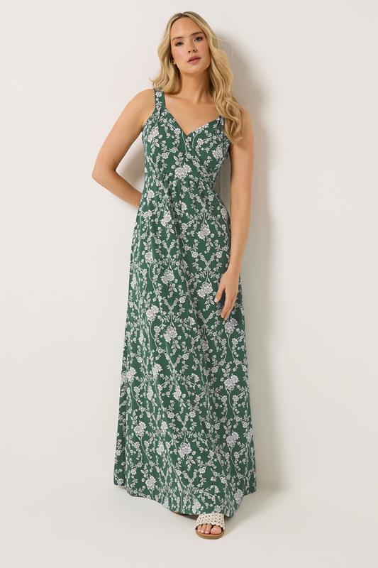 LTS Tall Women's Dark Green V-Neckline Floral Cotton Maxi Dress | Long Tall Sally  2