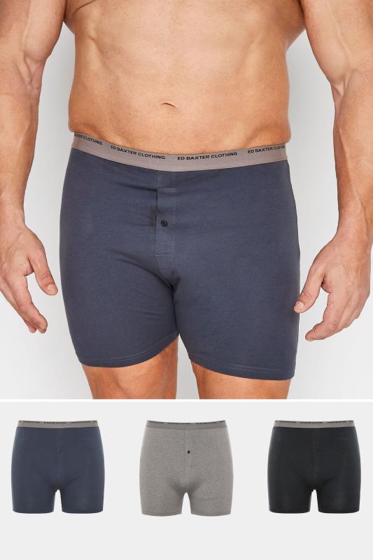 Casual / Every Day Grande Taille ED BAXTER Big & Tall 3 PACK Grey Boxer Shorts