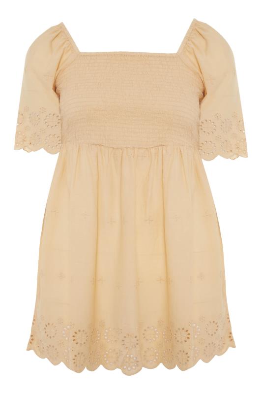Curve Beige Brown Embroidered Square Neck Smock Top_F.jpg