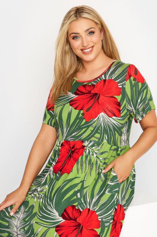 Curve Green Tropical Print Pocket Maxi Dress 4