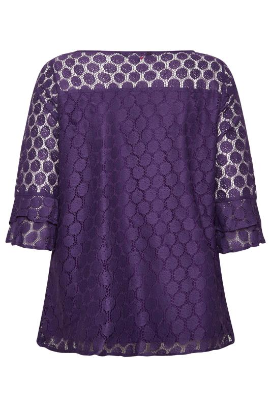 YOURS Plus Size Purple Lace Bell Sleeve Blouse | Yours Clothing 7