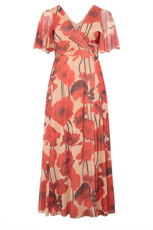 YOURS LONDON Plus Size Natural Brown Floral Abstract Mesh Dress | Yours Clothing 5