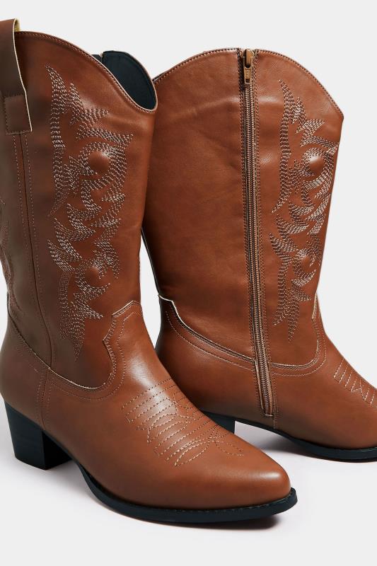 LIMITED COLLECTION Tan Cowboy Boots in Extra Wide EEE Fit | Yours Clothing 5
