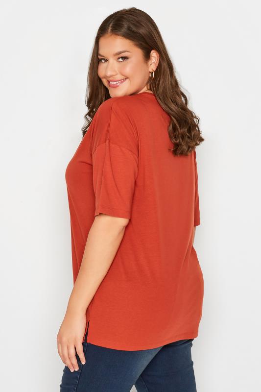 Plus Size Rust Orange V-neck T-shirt | Yours Clothing  3