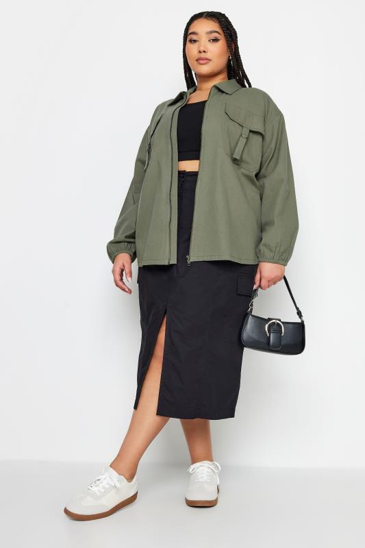 YOURS Plus Size Khaki Green Utility Bomber Jacket | Yours Clothing 4