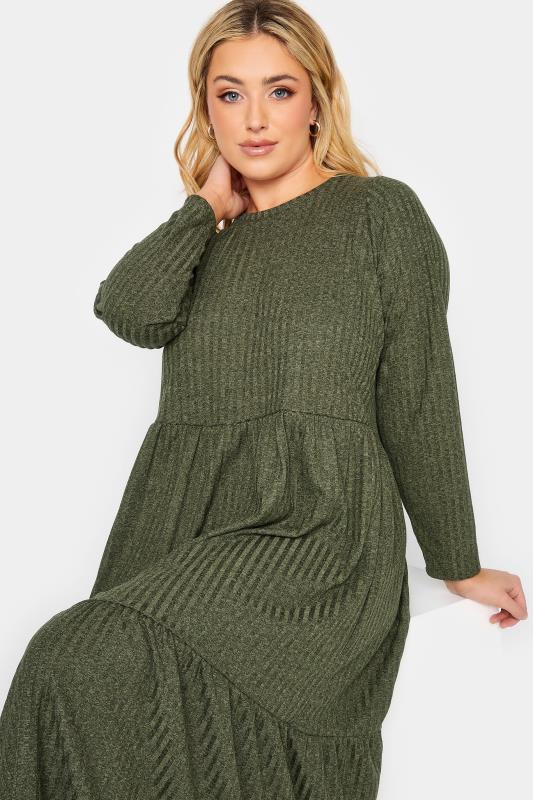 YOURS Plus Size Green Ribbed Midi Dress | Yours Clothing 4