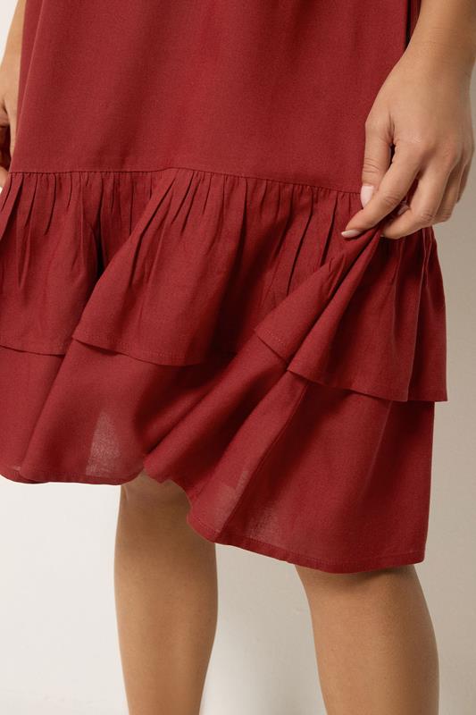 PixieGirl Petite Women's Dark Red Asymmetric Frill Midi Dress | PixieGirl 5