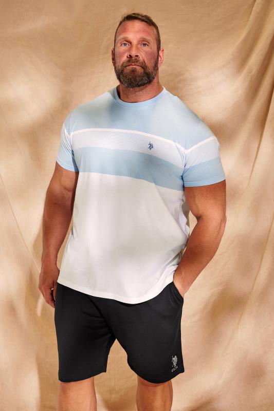  Grande Taille U.S. POLO ASSN. Big & Tall Blue & White Colour Block Stripe T-Shirt