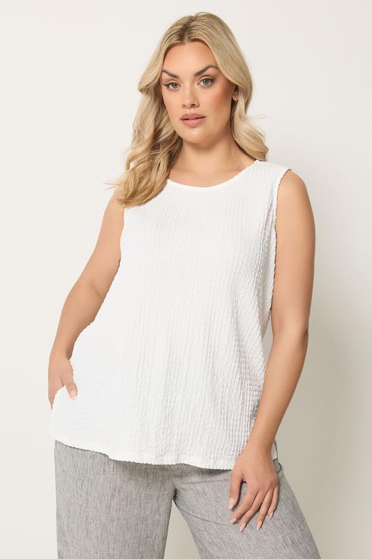  YOURS Curve White Bubble Textured Vest Top