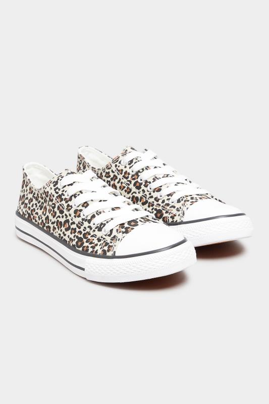 Plus Size Brown Leopard Print Low Trainers In Extra Wide EEE Fit | Yours Clothing 2