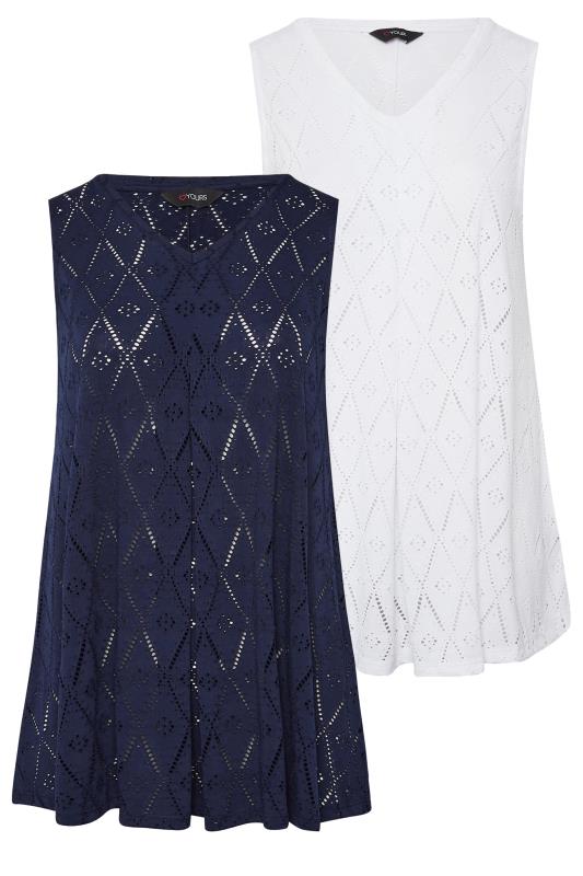 YOURS Curve 2 PACK Plus Size Navy Blue Broderie Swing Vest Top | Yours Clothing  8