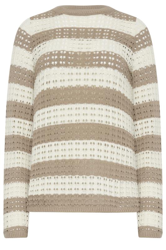 LTS Tall Womens Beige Brown & Ivory White Stripe Crochet Jumper | Long Tall Sally 5