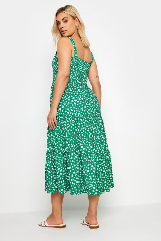 YOURS Plus Size Green Ditsy Floral Print Shirred Dress | Yours Clothing 3