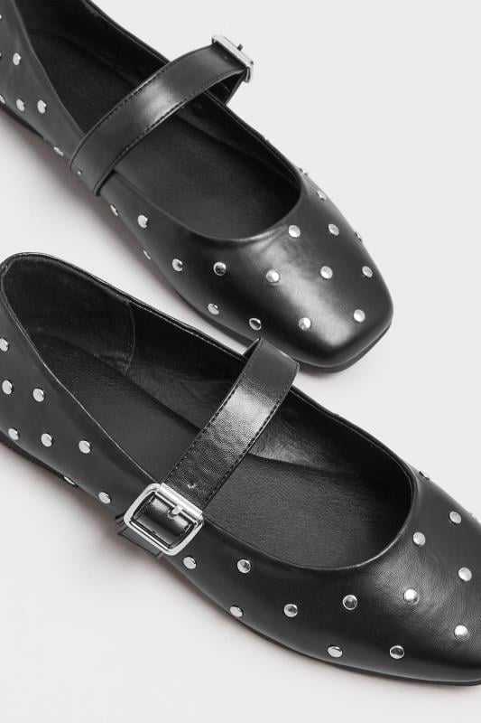 Black Faux Leather Studded Mary Jane Ballet Pumps In Extra Wide EEE Fit | Yours Clothing 5