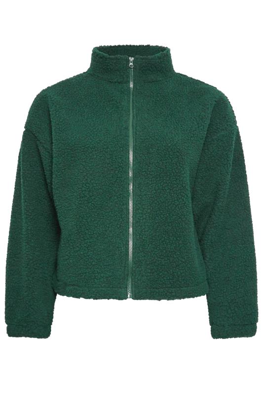 YOURS Plus Size Forest Green Cropped Zip Through Teddy Fleece | Yours Clothing 6