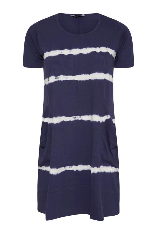 YOURS FOR GOOD Plus Size Navy Blue Tie Dye Drape Pocket Dress | Yours Clothing 6
