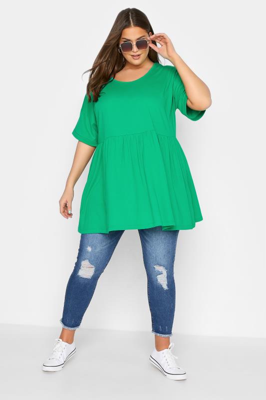 Plus Size Bright Green Drop Shoulder Peplum Top | Yours Clothing 2