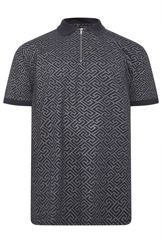 KAM Big & Tall Navy Blue Foil Print Polo Shirt | BadRhino 2
