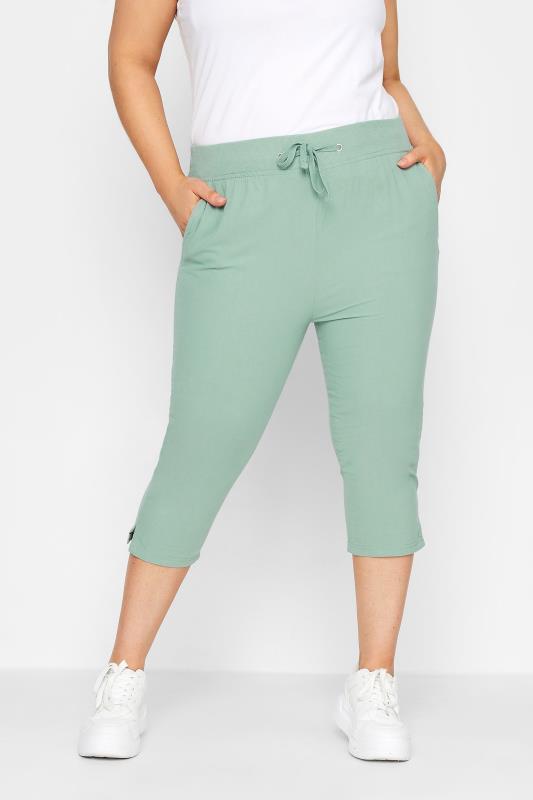 Plus Size  YOURS Curve Sage Green Cool Cotton Cropped Trousers
