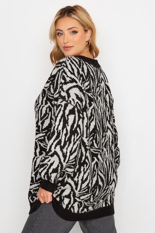 Plus Size Black Zebra Print V-Neck Jumper | Yours Clothing 4