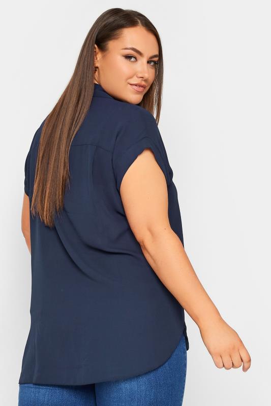 YOURS Curve Plus Size Navy Blue Collared Shirt | Yours Clothing  3