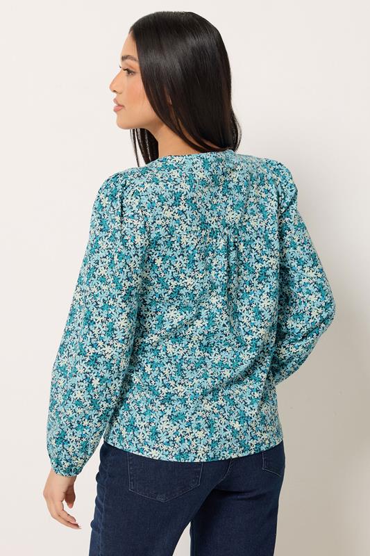 M&Co Petite Blue Ditsy Floral Cotton Blouse | M&Co 2