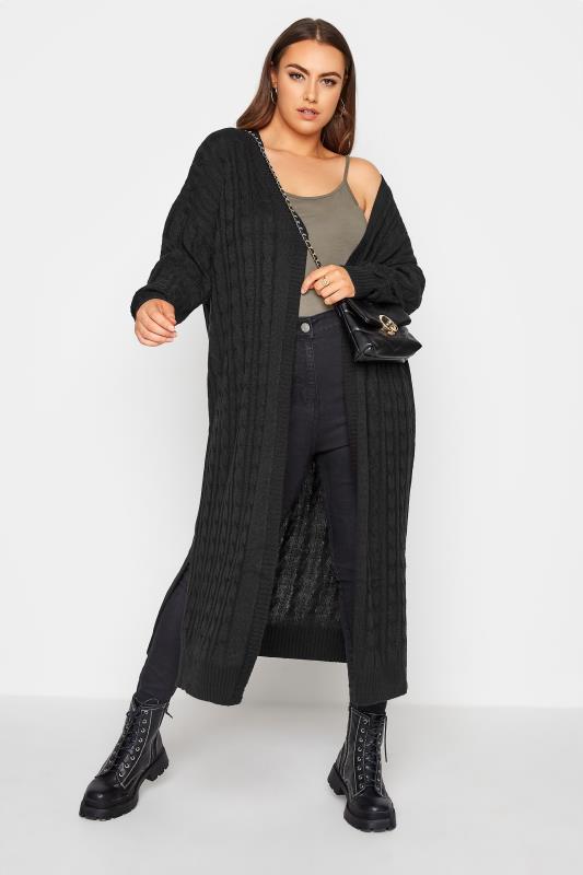 Curve Black Cable Knitted Maxi Cardigan 2